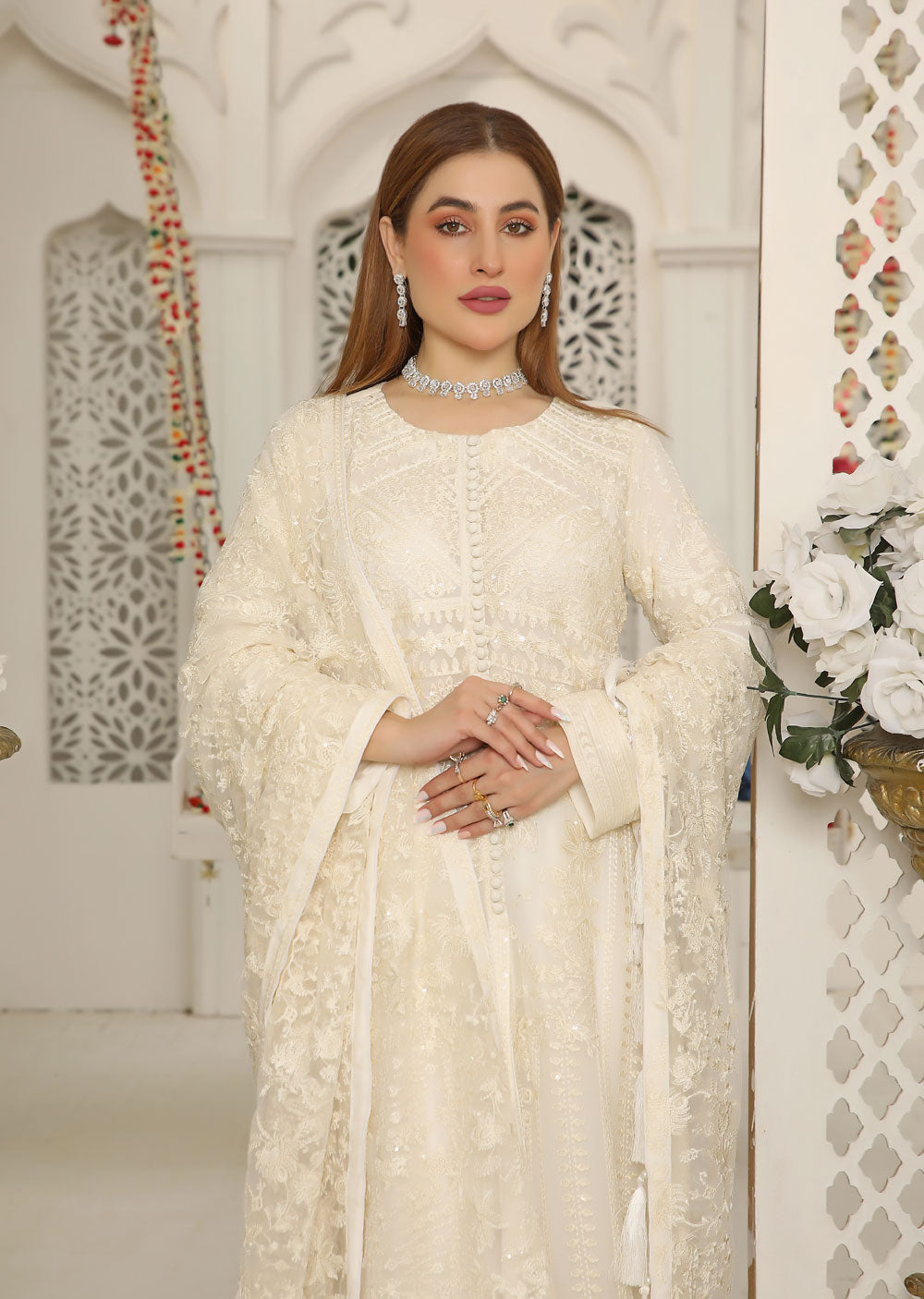 PS1664 White Readymade Chiffon Suit - Memsaab Online