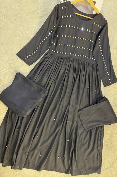 HK129 - Black - Readymade Linen Outfit - Memsaab Online