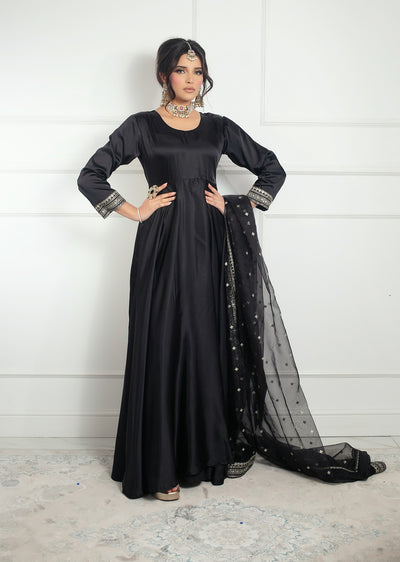 SRB1217 - Silk - Black- Sehrish.B Designer - Memsaab Online