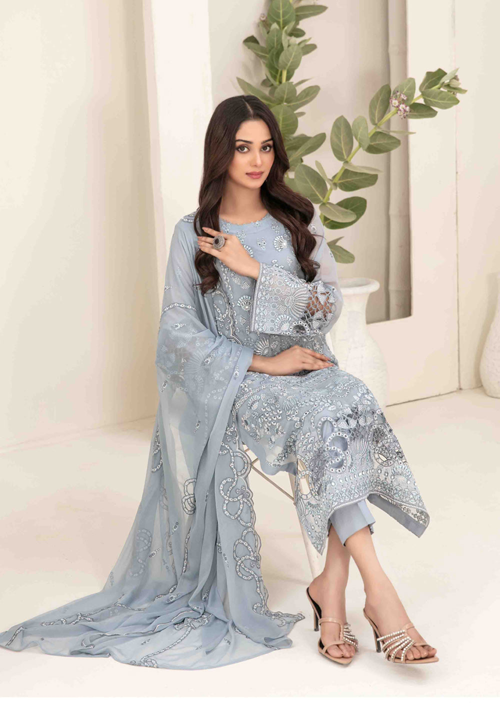 STH-5630 - Unstitched - Setareh Fancy Embroidered Chiffon Collection 25 - Memsaab Online