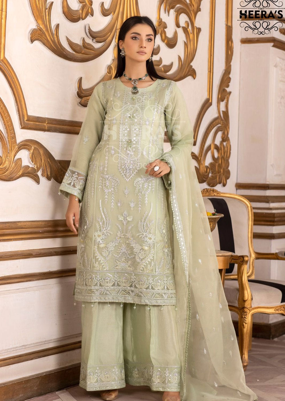 HSS-62 Readymade Winter Organza Suit - Memsaab Online