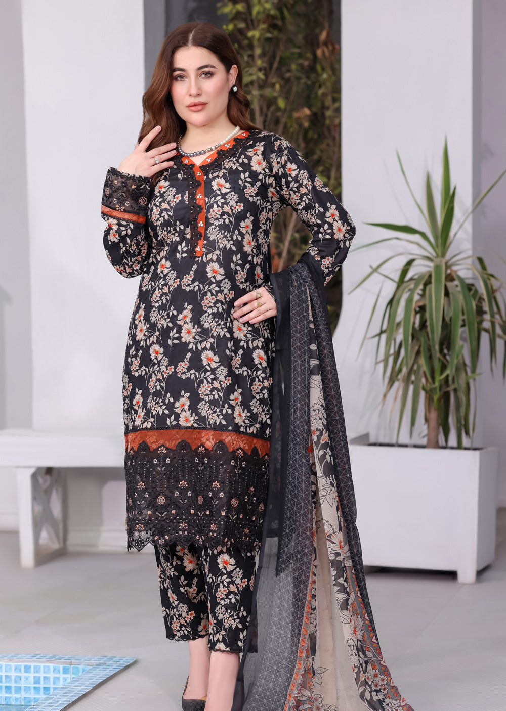 MDNA-18 - Black Embroidered Lawn Outfit - Memsaab Online