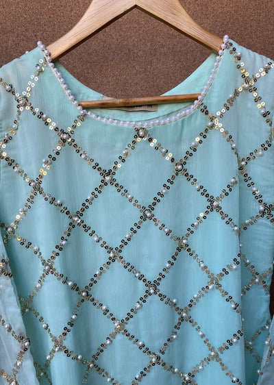 SMR3107 Quratulaine - Turquoise Chiffon Suit - Memsaab Online