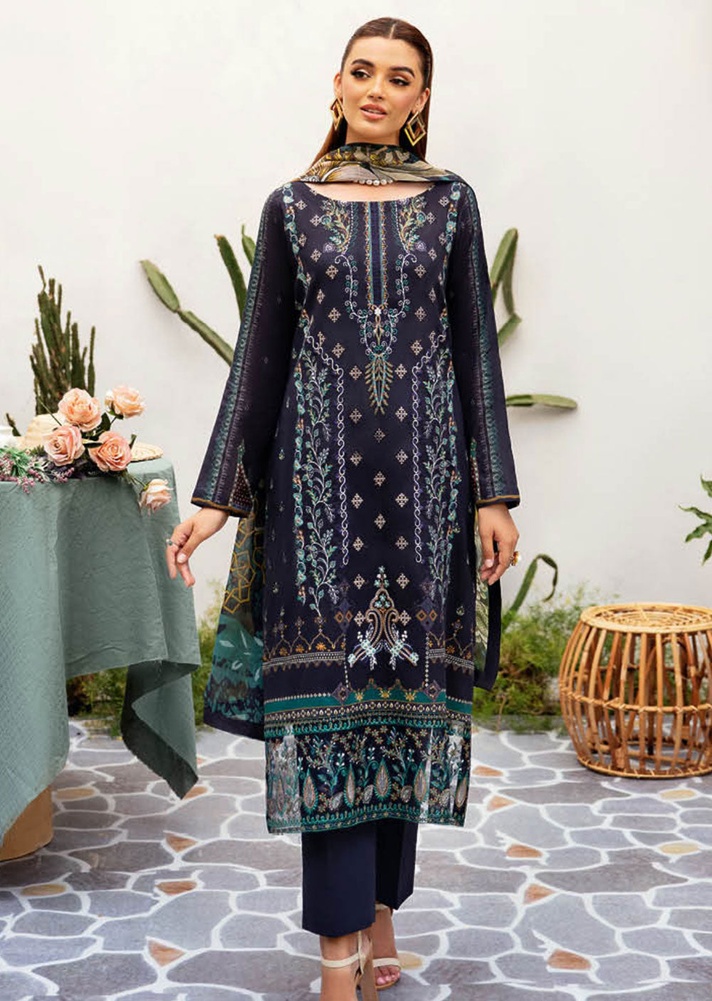 L-1207 - Unstitched - Ramsha Mashaal Luxury Lawn Vol 12 2024 - Memsaab Online