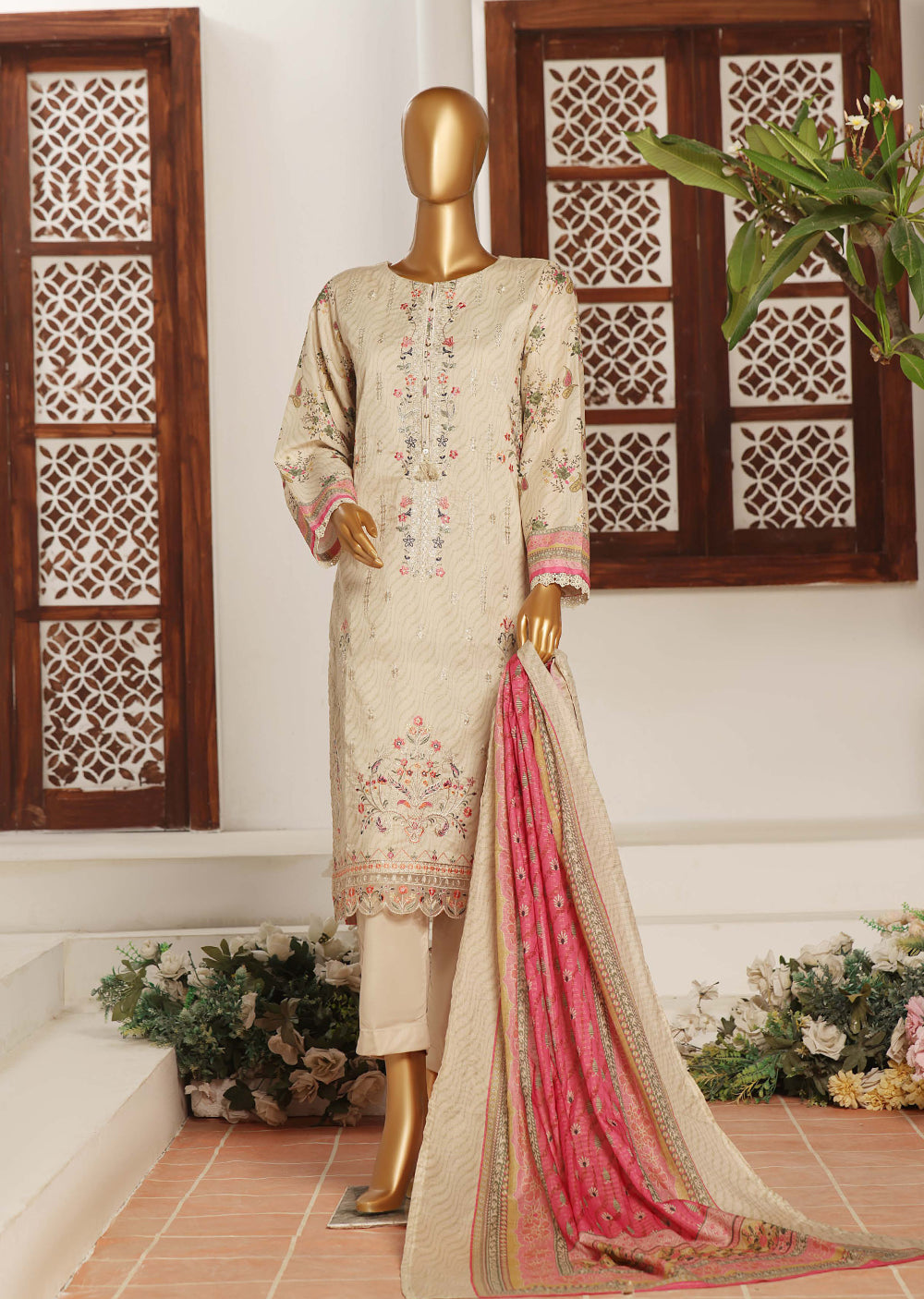 SDR-107 Summer Embroidered Lawn Suit - Memsaab Online