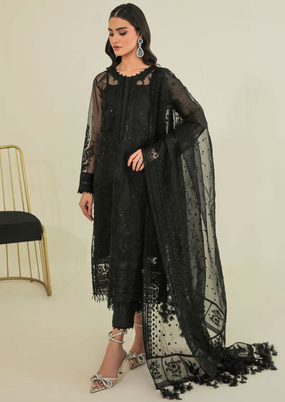 UF-235 - Readymade - Embroidered Organza Suit 2024 - Memsaab Online