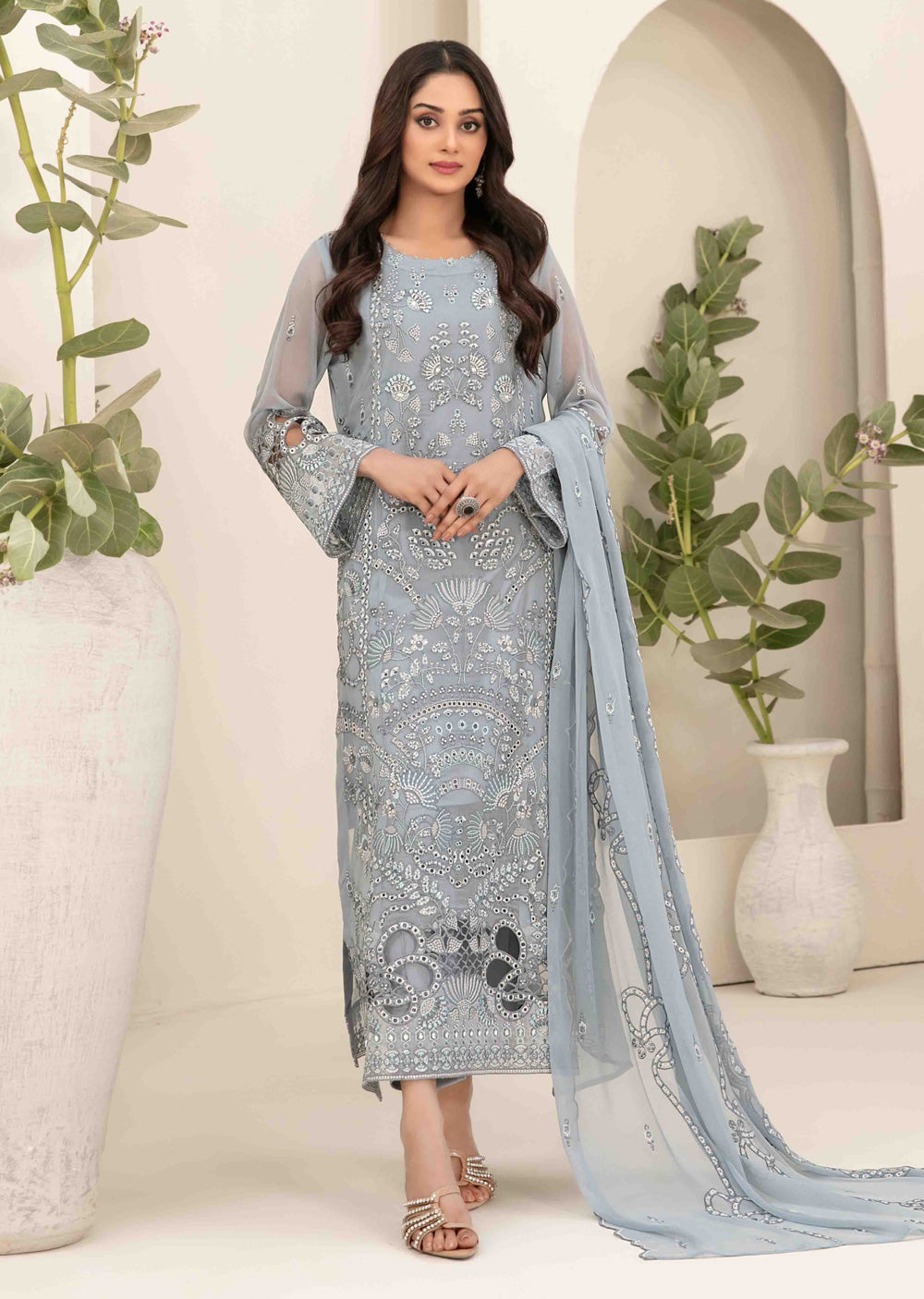 STH-5630 - Unstitched - Setareh Fancy Embroidered Chiffon Collection 25 - Memsaab Online