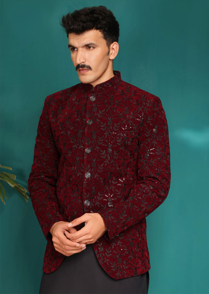 NF2107 Maroon Velvet Mens Prince Coat – Memsaab