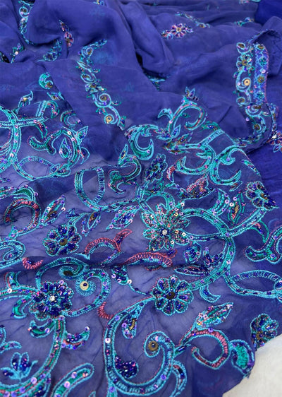 MEM07 - Blue - Unstitched pure Cotton silk suit - Memsaab Online
