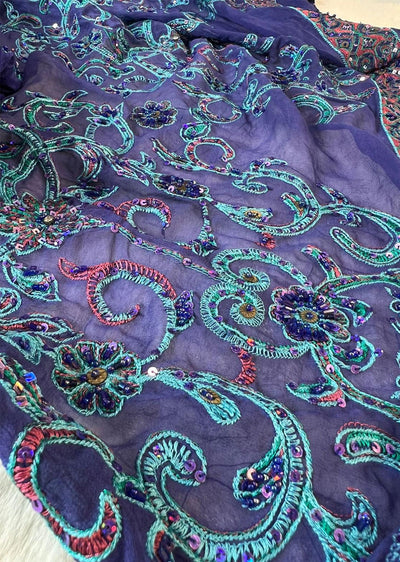 MEM07 - Blue - Unstitched pure Cotton silk suit - Memsaab Online
