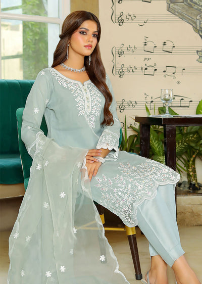 KLD322 Lamisa - Grey Readymade Organza Suit - Memsaab Online