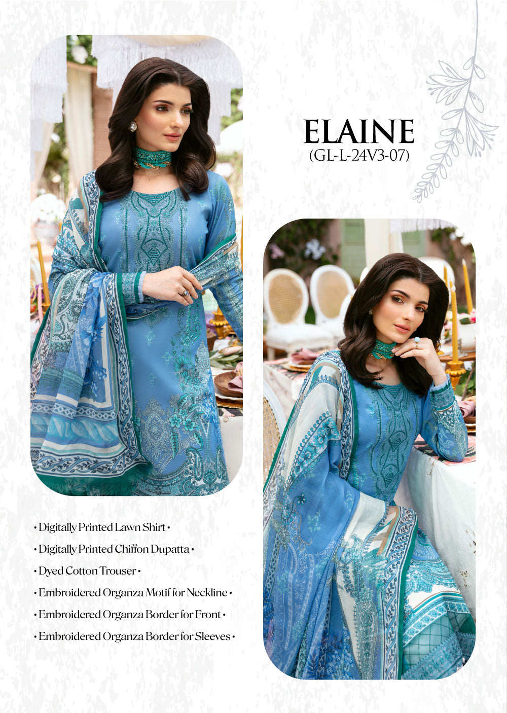 GLL-24V-07 - ELAINE - Unstitched - The Summer Glow Lawn Collection 2024 - Memsaab Online