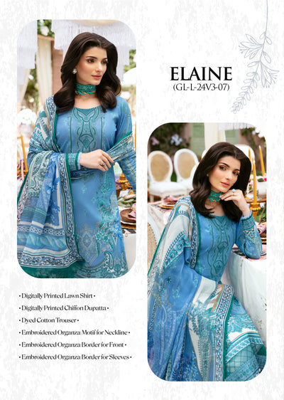 GLL-24V-07 - ELAINE - Unstitched - The Summer Glow Lawn Collection 2024 - Memsaab Online