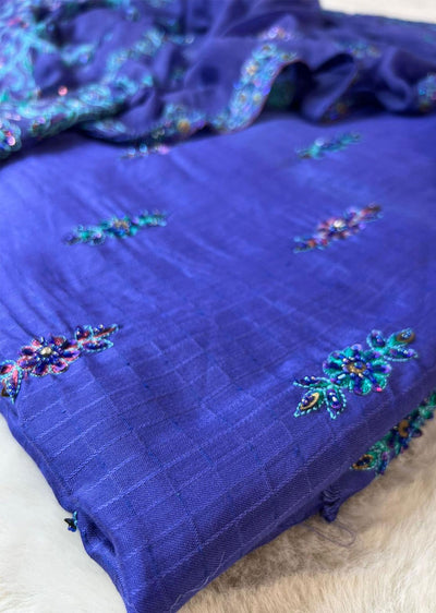 MEM07 - Blue - Unstitched pure Cotton silk suit - Memsaab Online