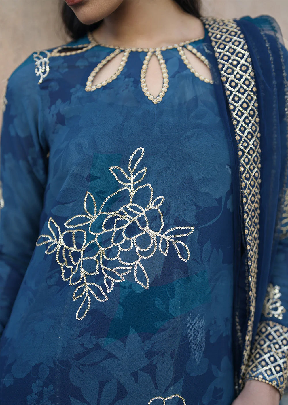 IZKN-07 Blue - Readymade - Bandhani Chiffon Collection by Iznik 2025 - Memsaab Online