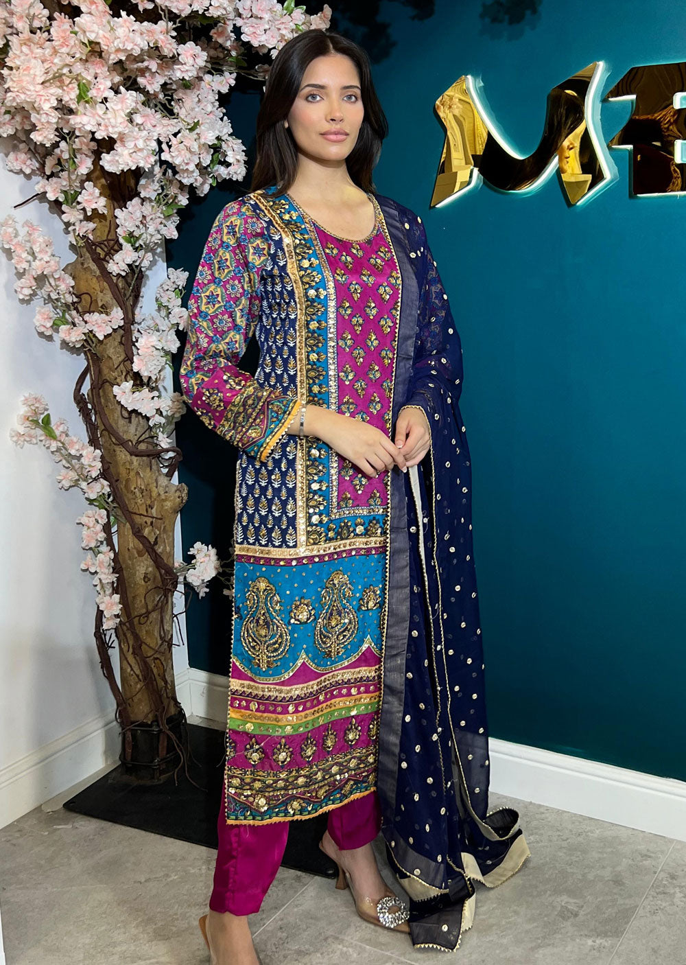 SSMR801 Bandani Sehrish B Mirror Work Suit - Memsaab Online