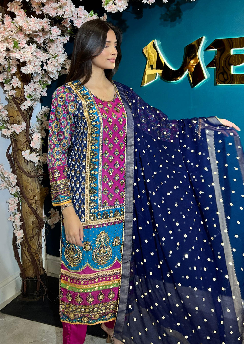 SSMR801 Bandani Sehrish B Mirror Work Suit - Memsaab Online