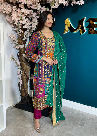 SSMR802 Bandani Sehrish B Mirror Work Suit - Memsaab Online