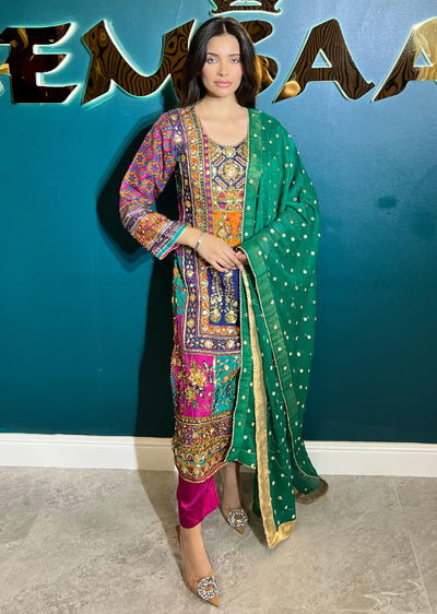 SSMR802 Bandani Sehrish B Mirror Work Suit - Memsaab Online