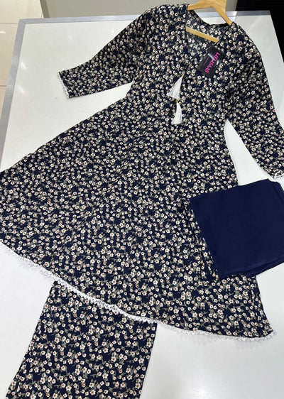 RGZ804 Blue Winter Linen Suit - Memsaab Online