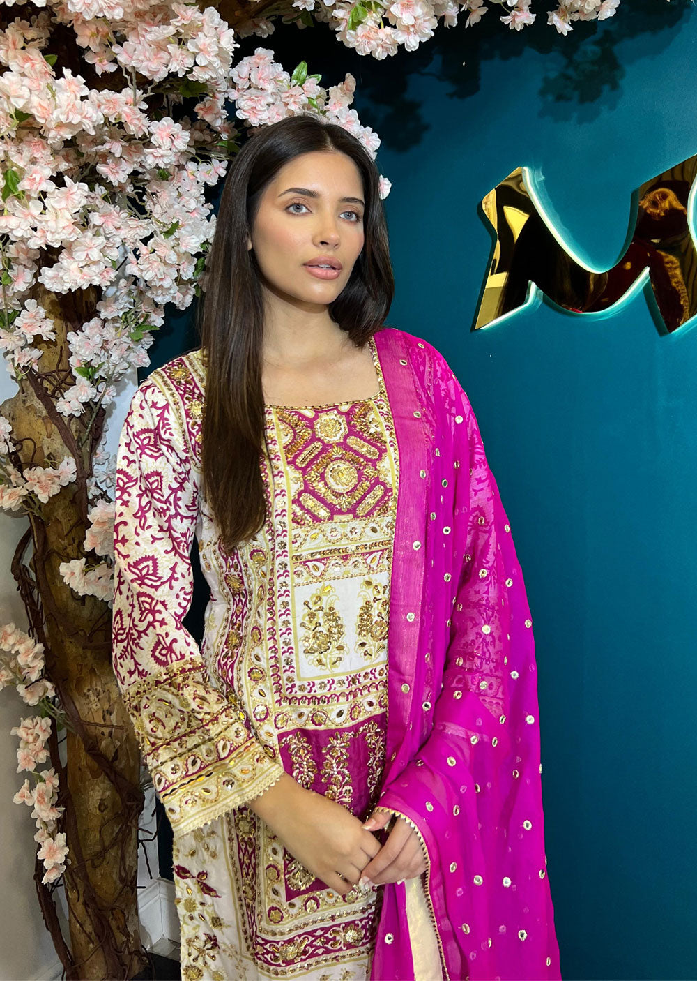 SSMR804 Bandani Sehrish B Mirror Work Suit - Memsaab Online