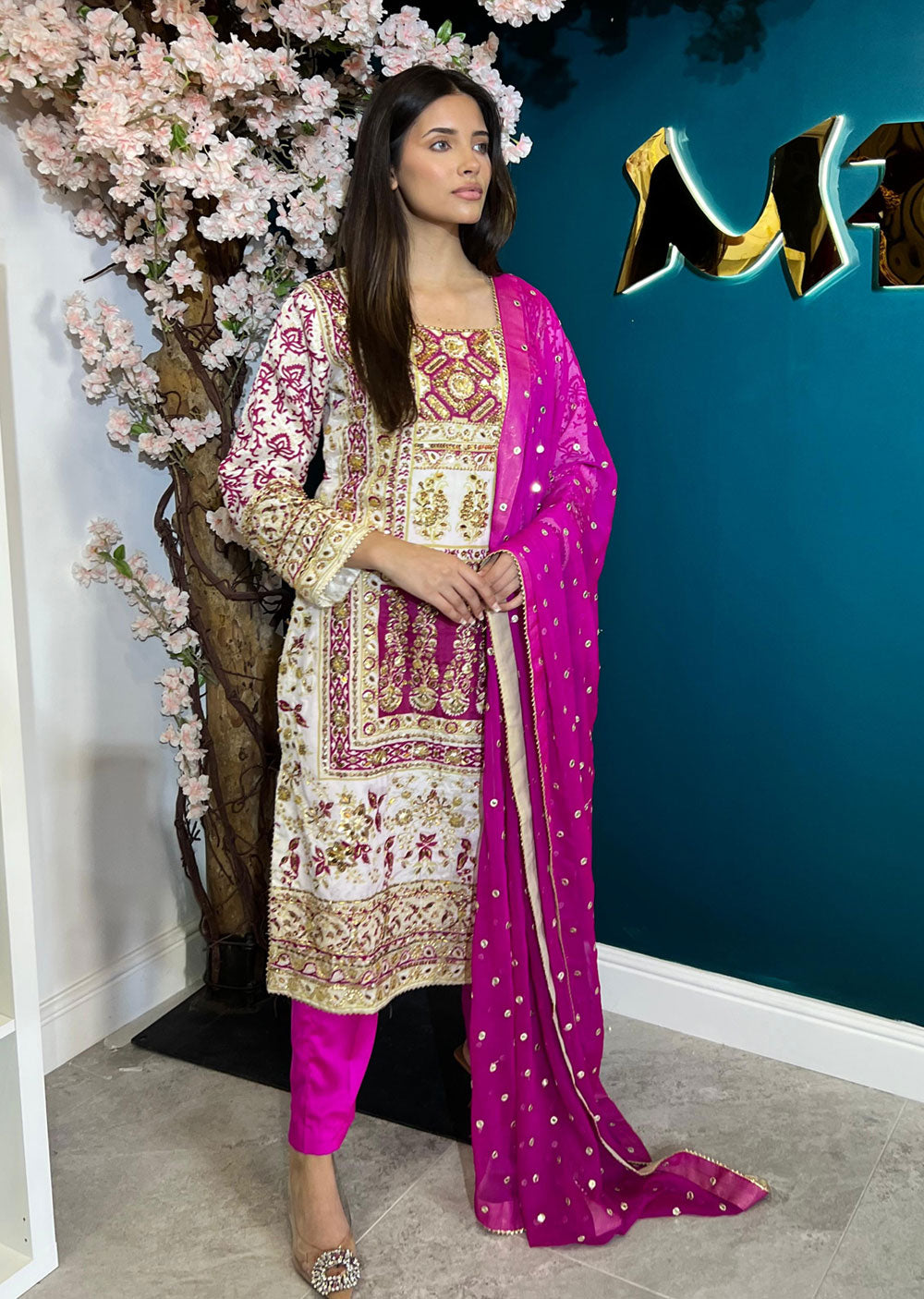 SSMR804 Bandani Sehrish B Mirror Work Suit - Memsaab Online