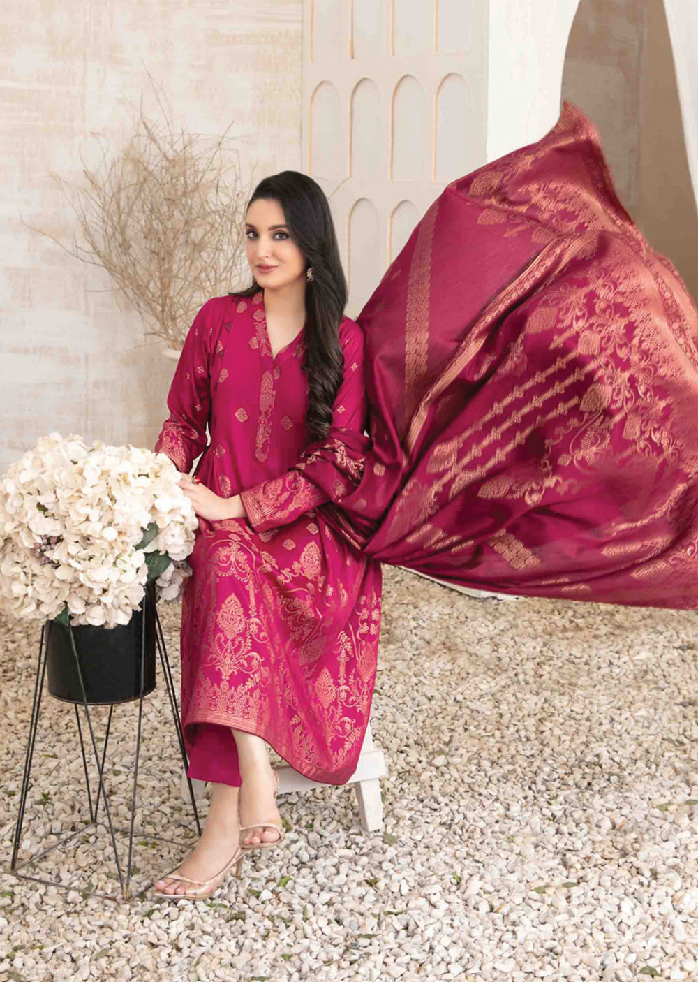 D-3881-R - Readymade - Umnia Staple Broochia Banarsi Suit 2024 - Memsaab Online