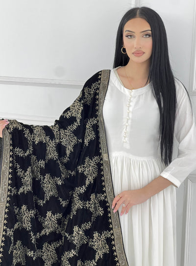 SMV102 Embroidered Velvet Shawl - Memsaab Online
