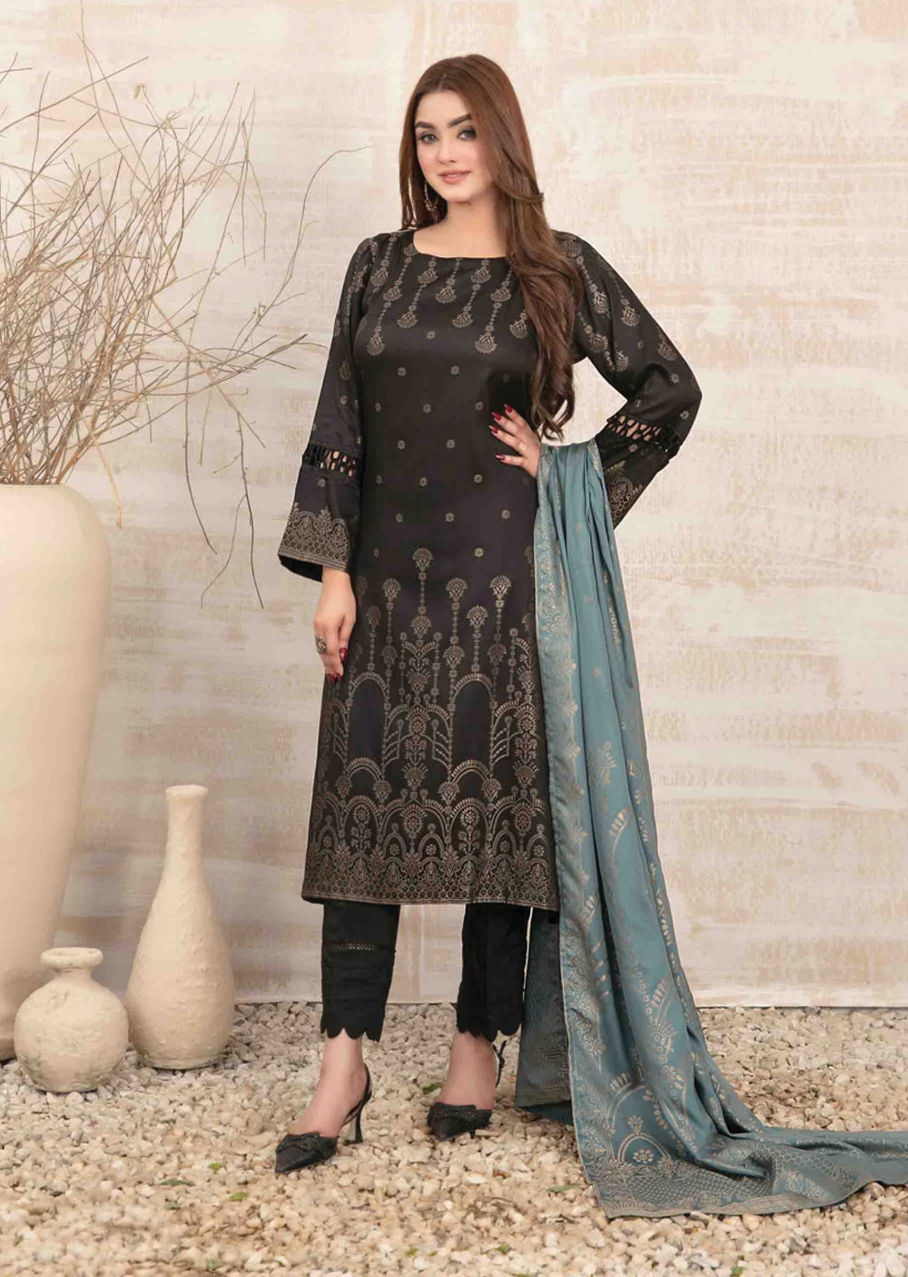 D-3883 - Unstitched - Umnia Staple Broochia Banarsi Suit 2024 - Memsaab Online