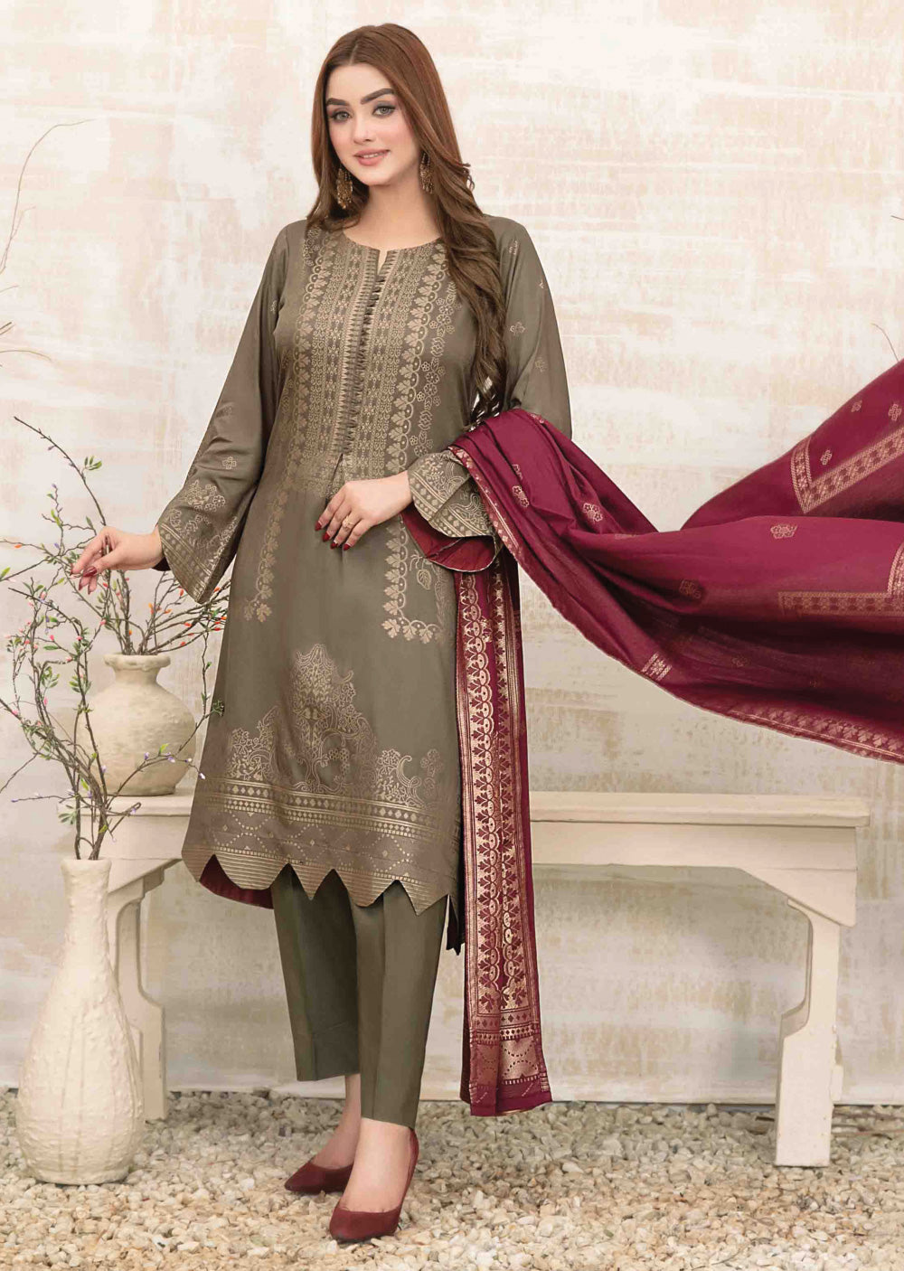 D-3884 - Unstitched - Umnia Staple Broochia Banarsi Suit 2024 - Memsaab Online