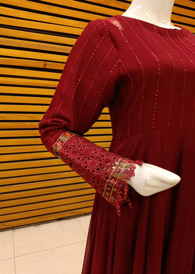 AL-3885 Readymade Maroon Ally's Dress - Memsaab Online