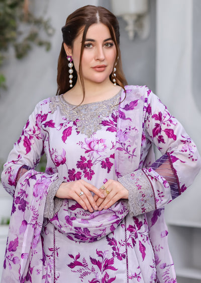 MDNA-21 - Nude Purple Embroidered Lawn Outfit - Memsaab Online