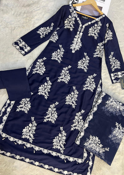 HK283 - Resha - Navy Mother & Daughter Linen Double Layer Suit - Memsaab Online