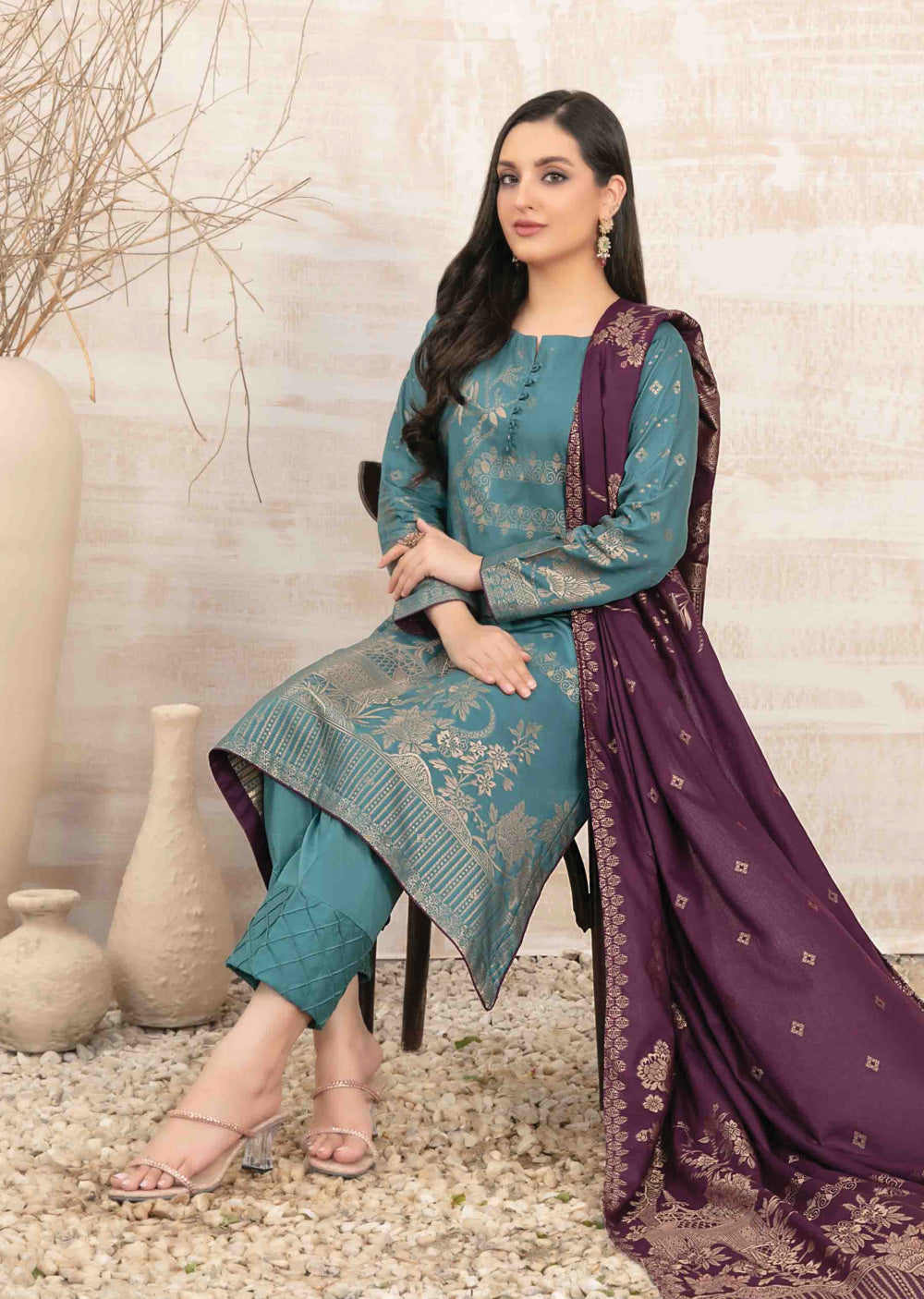 D-3886-R - Readymade - Umnia Staple Broochia Banarsi Suit 2024 - Memsaab Online