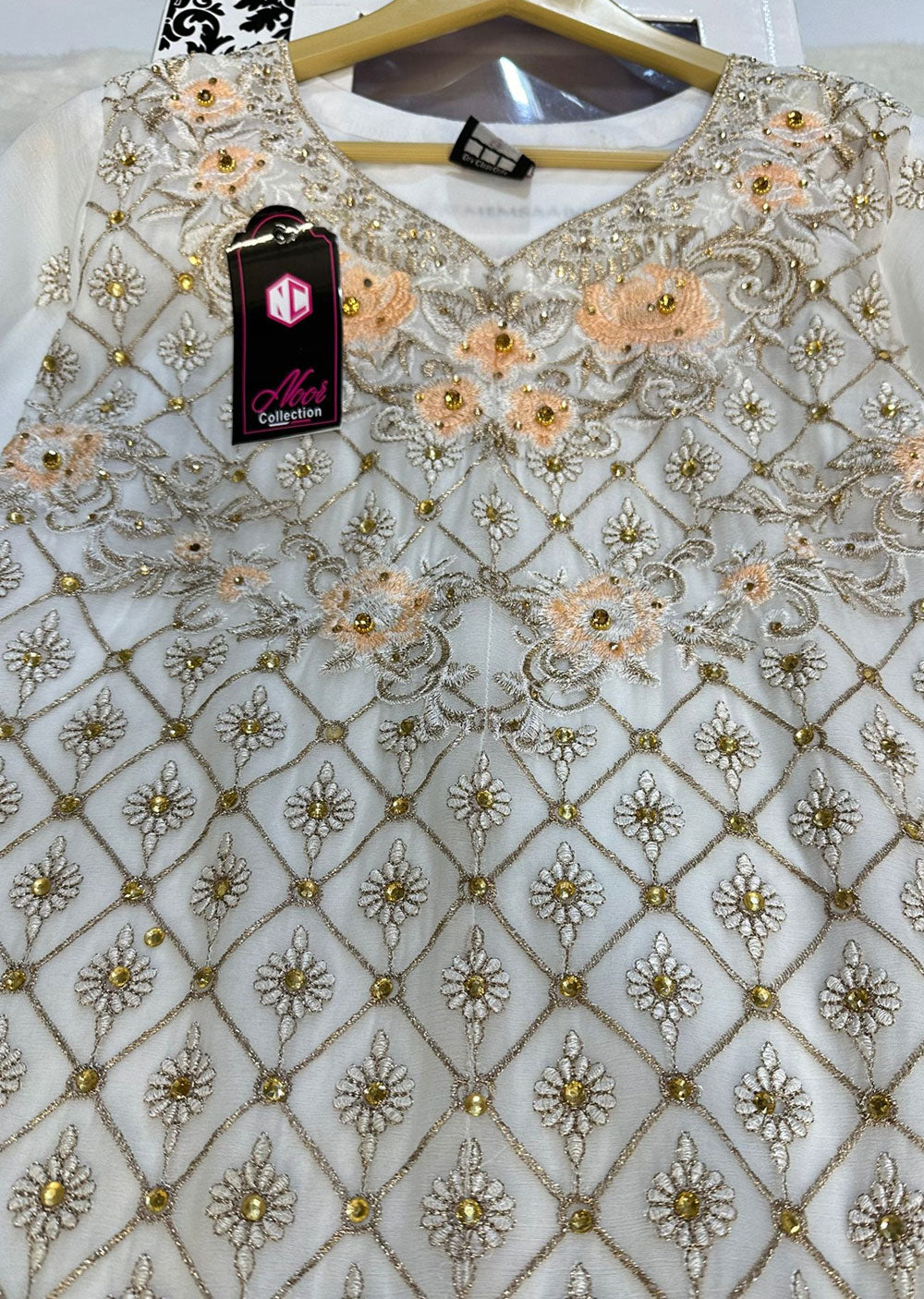 NR8207 Readymade White Chiffon Suit - Memsaab Online