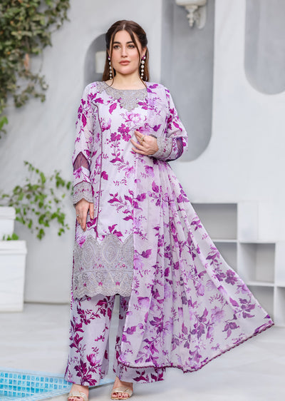 MDNA-21 - Nude Purple Embroidered Lawn Outfit - Memsaab Online