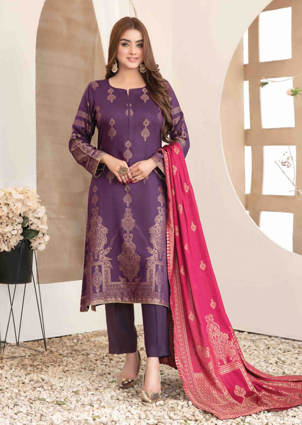 D-3888-R - Readymade - Umnia Staple Broochia Banarsi Suit 2024 - Memsaab Online