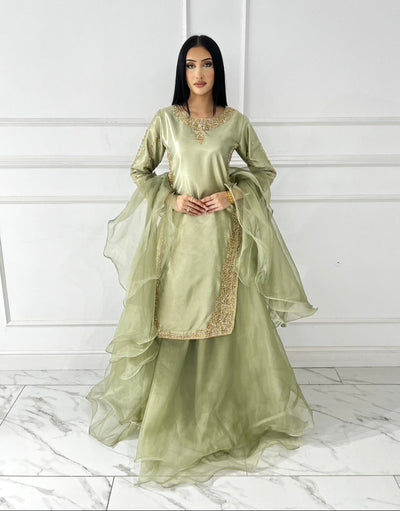 SRB1408 - Saiyaara - Sage Green Sehrish B Designer - Memsaab Online
