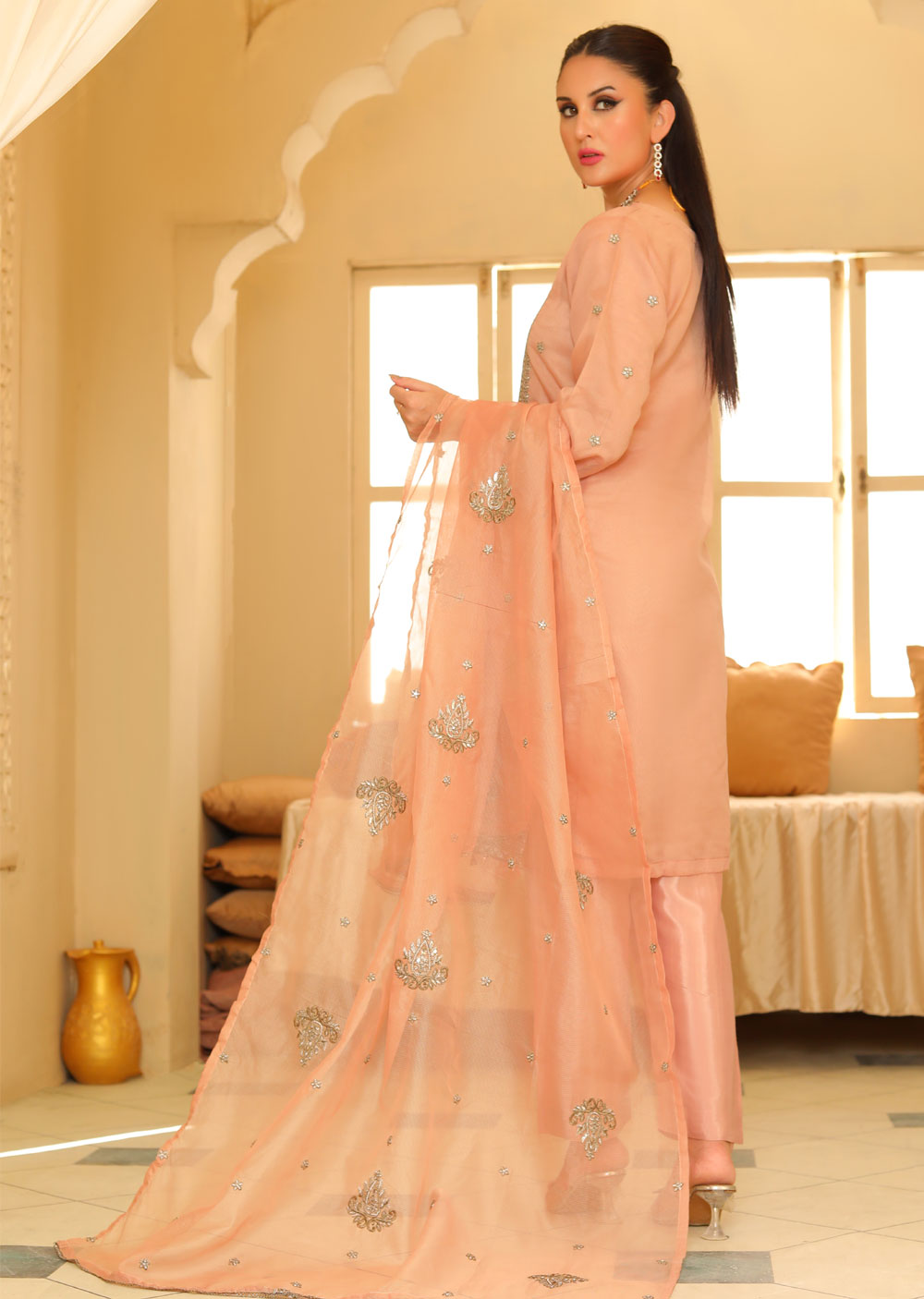 KLD325 / KLD 1030 Nifa - Pink Readymade Cotton net suit - Memsaab Online