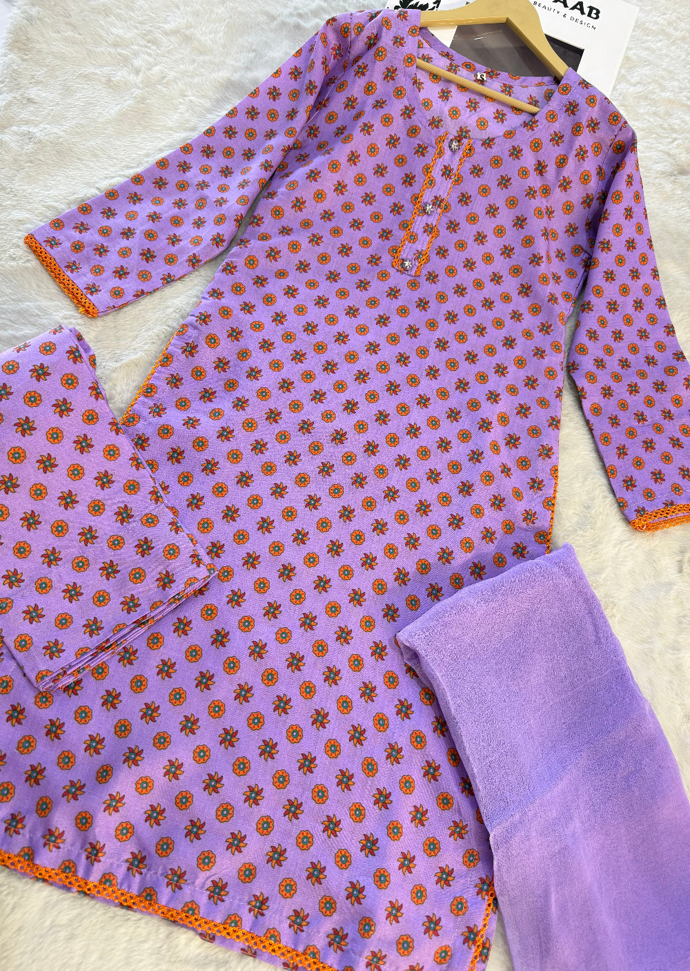 ASK719 Readymade Lilac Cotton 3 Piece SuiT - Memsaab Online