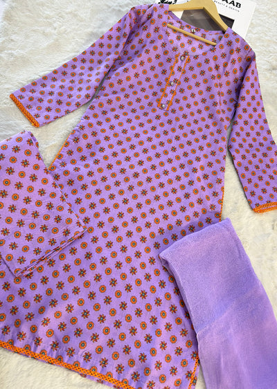 ASK719 Readymade Lilac Cotton 3 Piece SuiT - Memsaab Online
