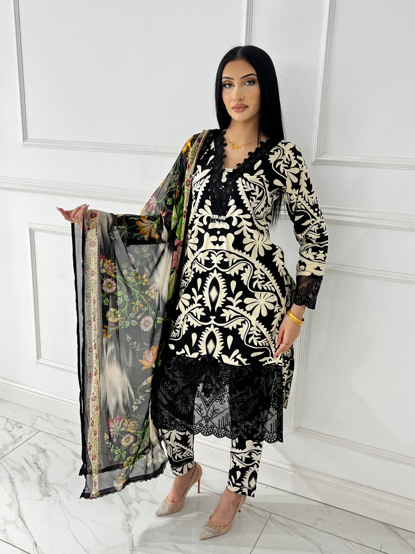 MDNA-07 - Black Embroidered Lawn Outfit - Memsaab Online