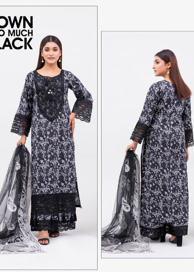 RGZ4008 Readymade Black/White Pearl Lawn Suit - Memsaab Online