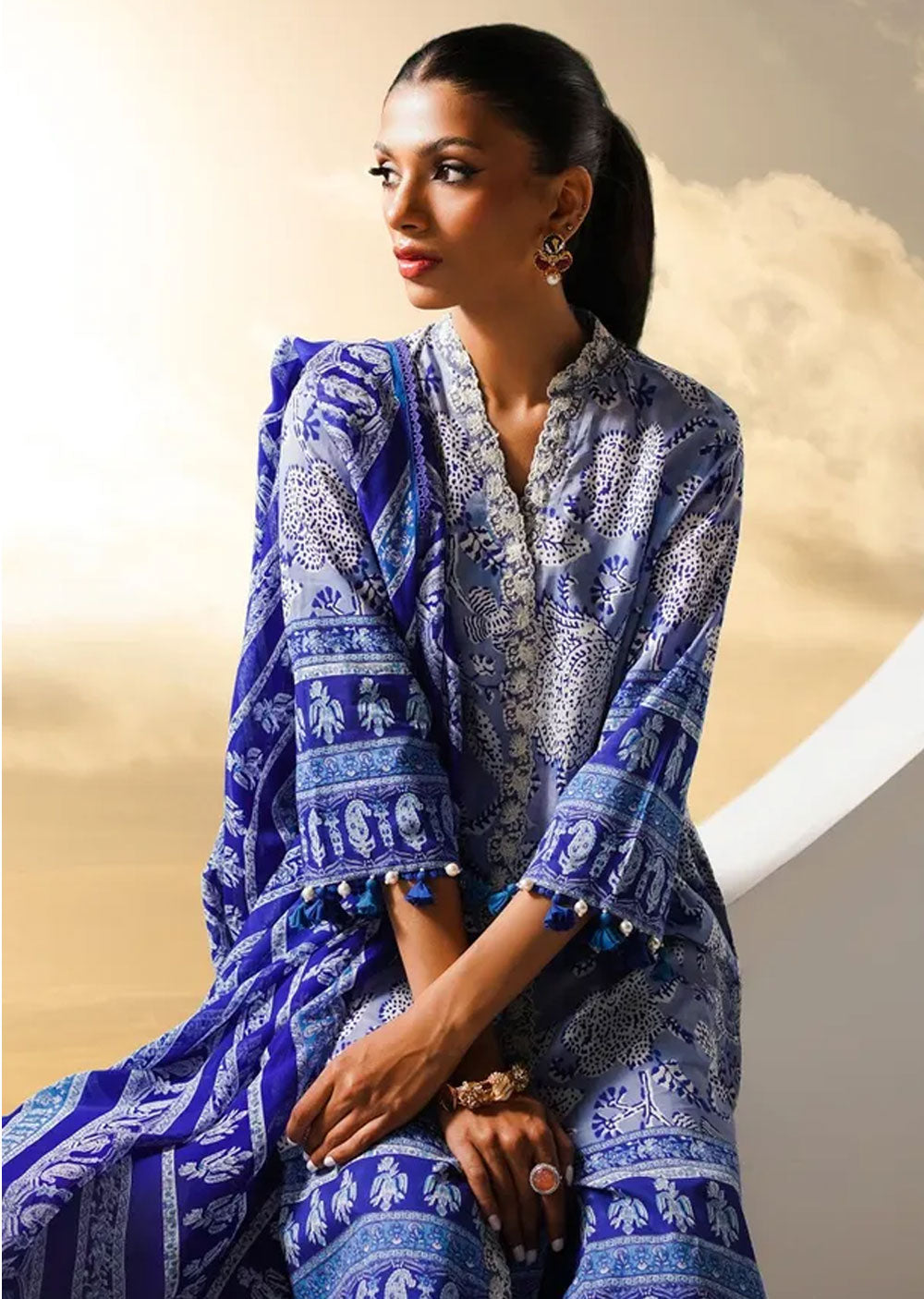 MZN-08-A - Unstitched - Mahay Summer Collection by Sana Safinaz 2023 - Memsaab Online