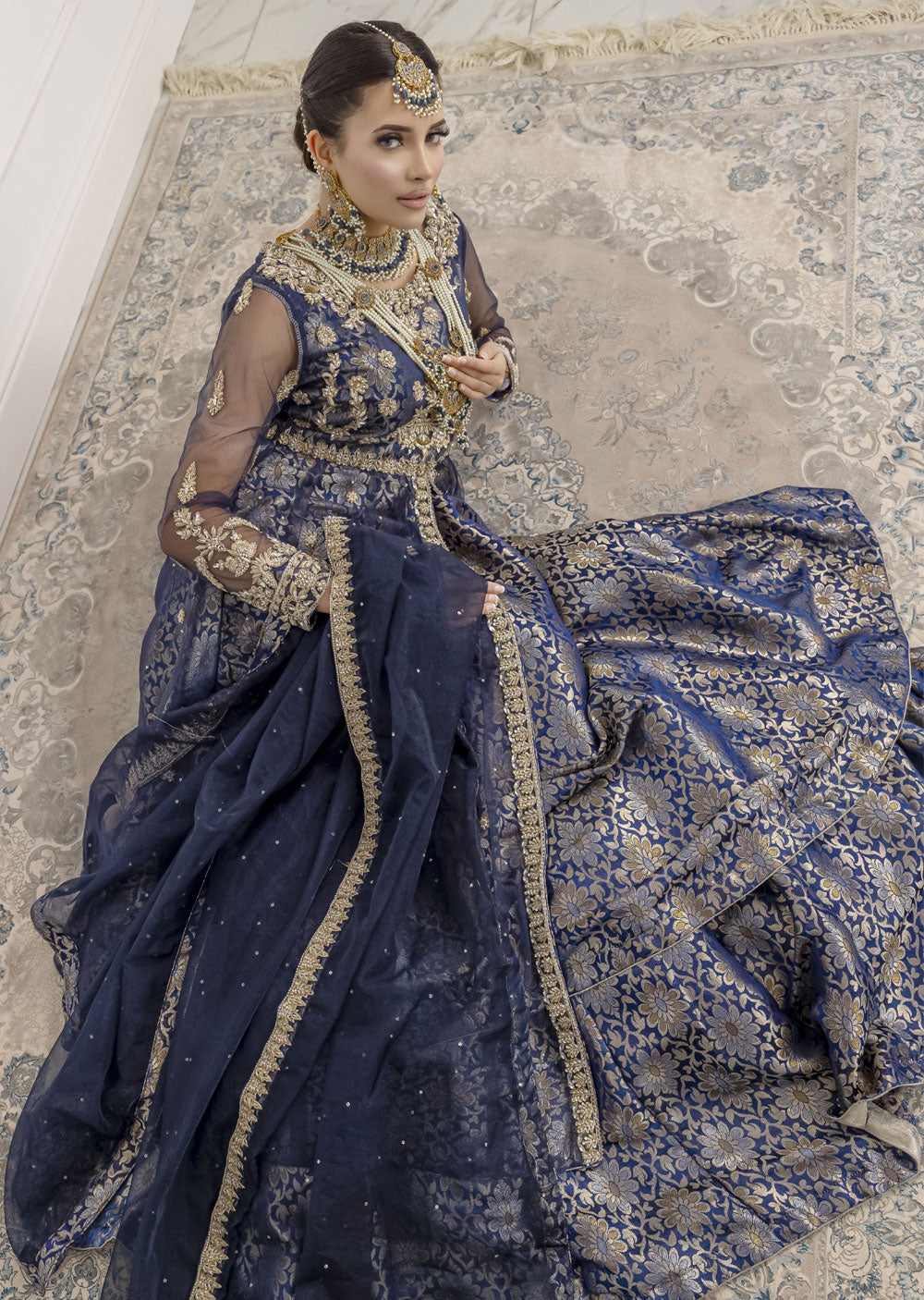 SRB1208 - Fareeda - Navy Sehrish.B Designer - Memsaab Online