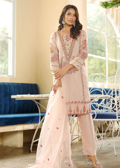 KLD320 Kaif - Nude Readymade Organza Suit - Memsaab Online