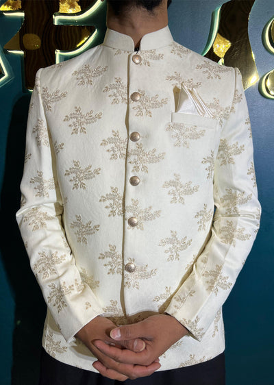 PC-708 - Off White Mens Embroidered Prince Coat - Memsaab Online