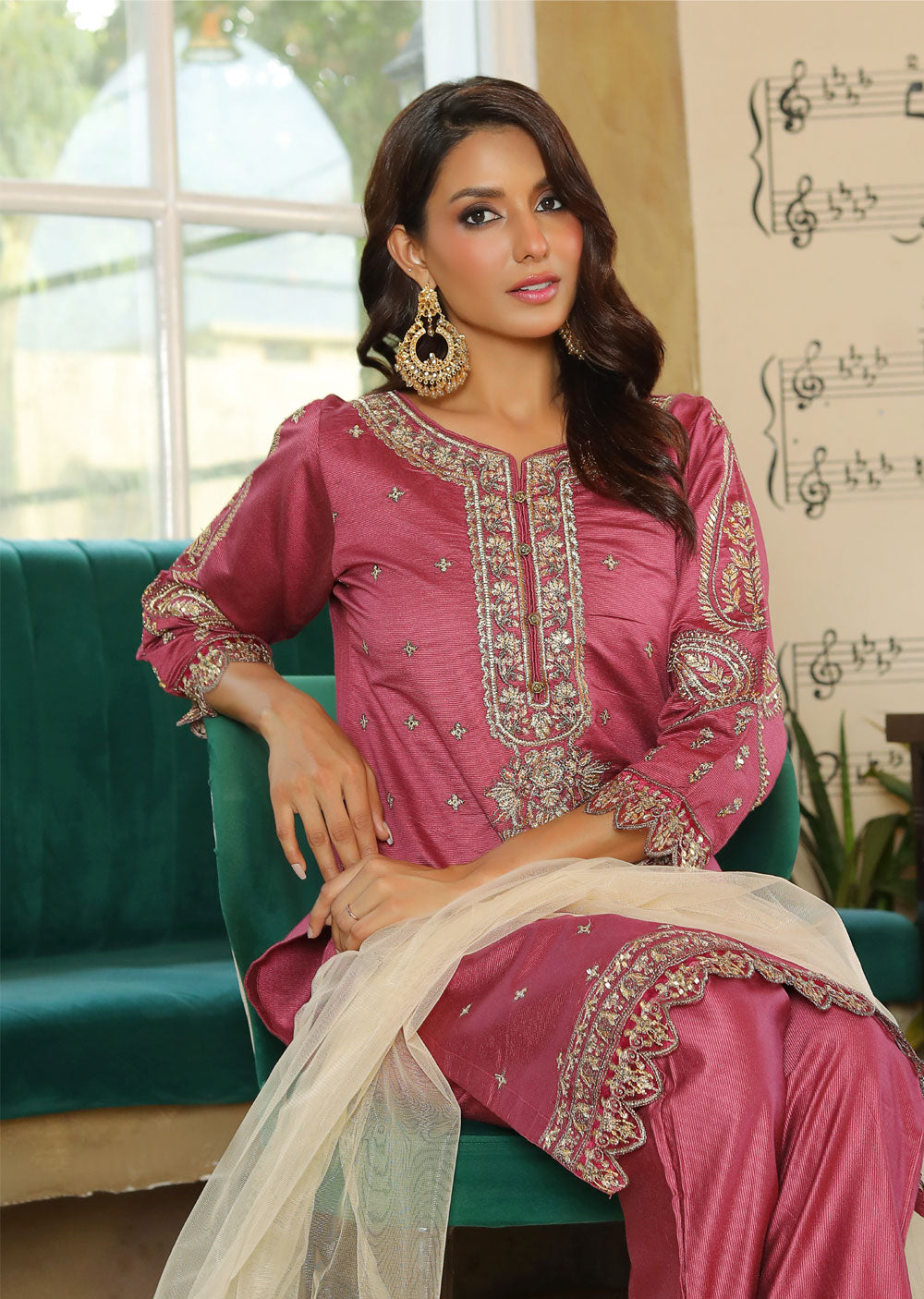 KLD317 Hoor - Pink Readymade Khadi Net Suit - Memsaab Online