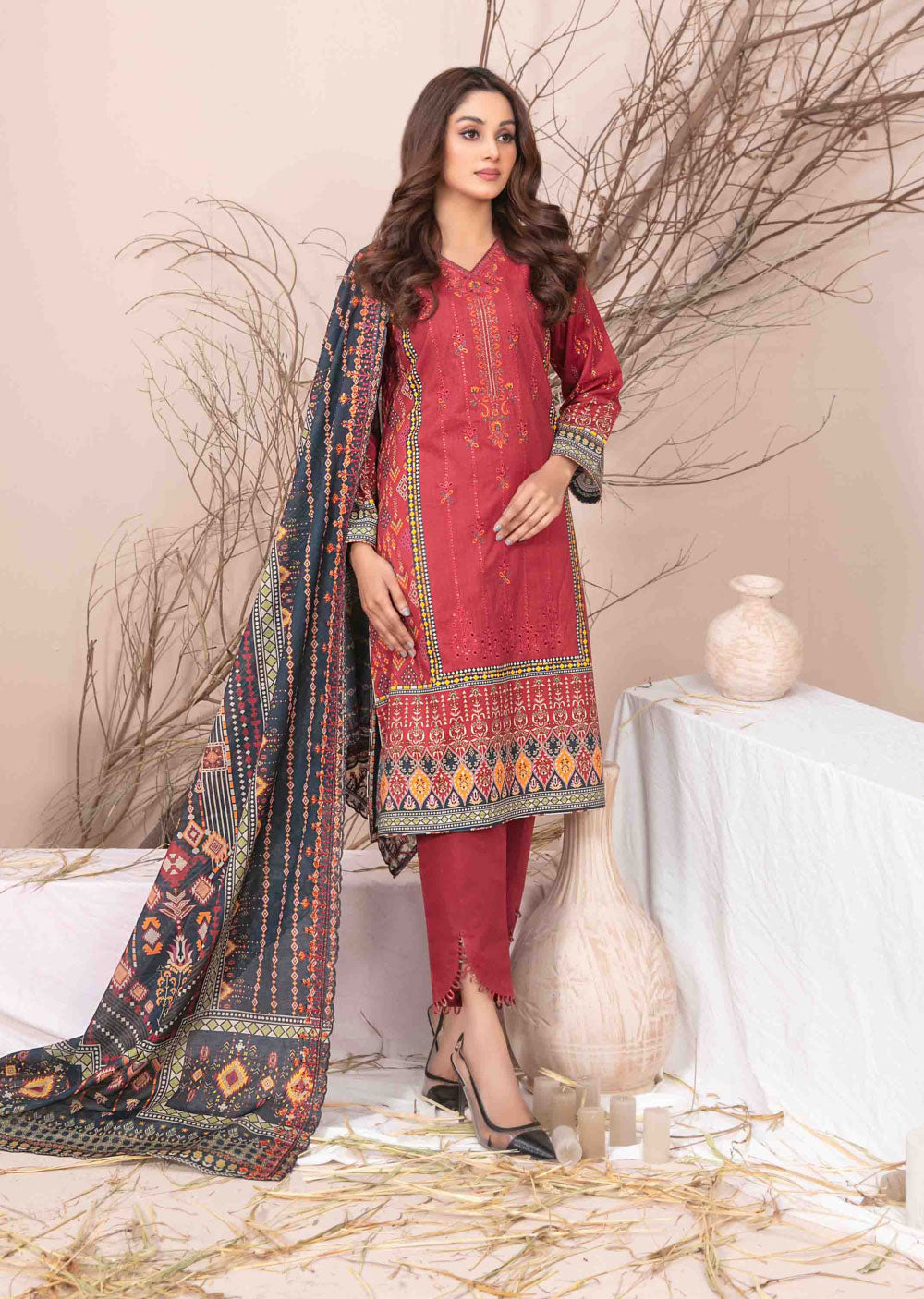 D-2608 - Unstitched - Ursiya Embroidered Lawn by Tawakkal 2024 - Memsaab Online