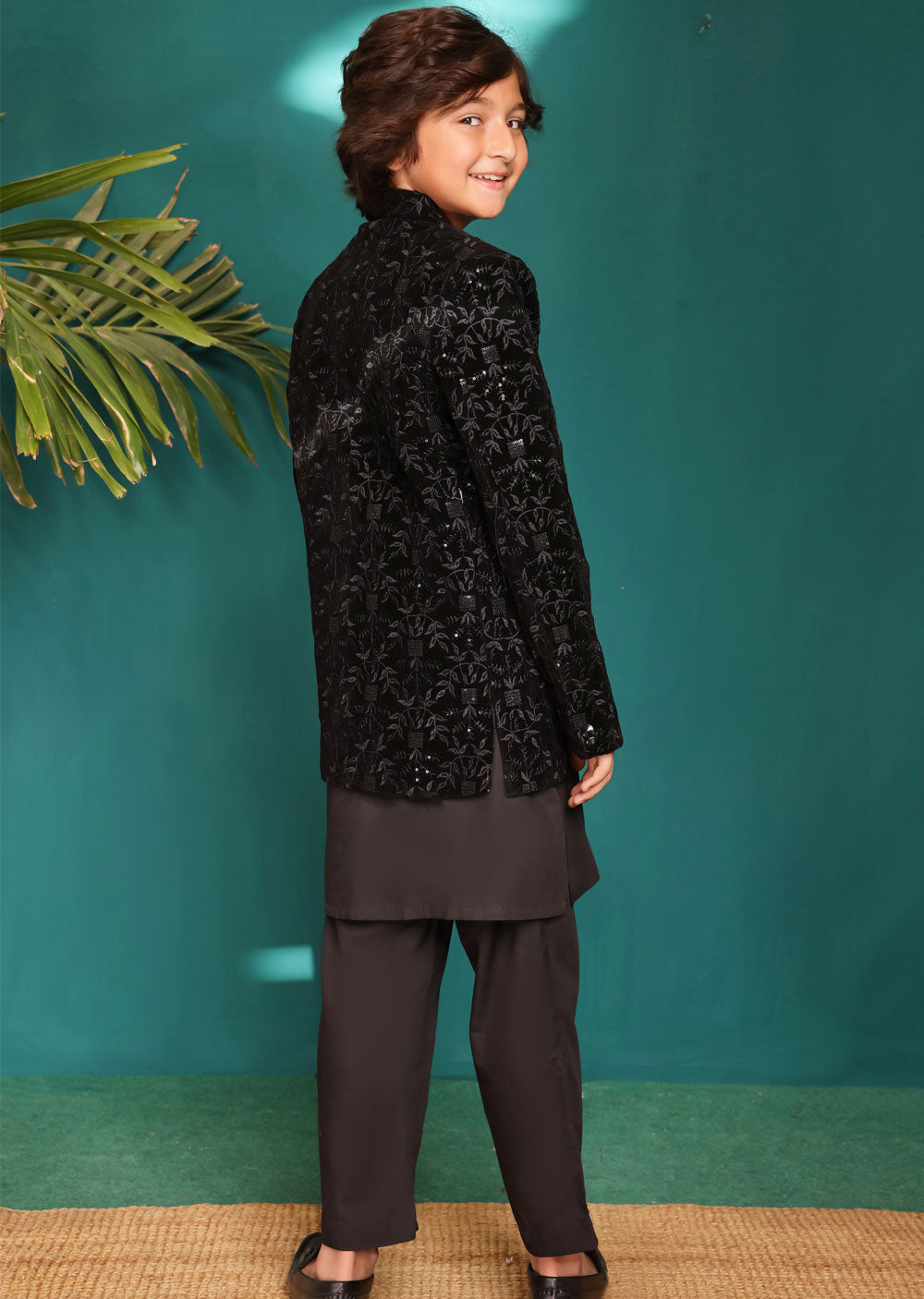 NF2102 Father Son Black Velvet Prince Coat - Main Image